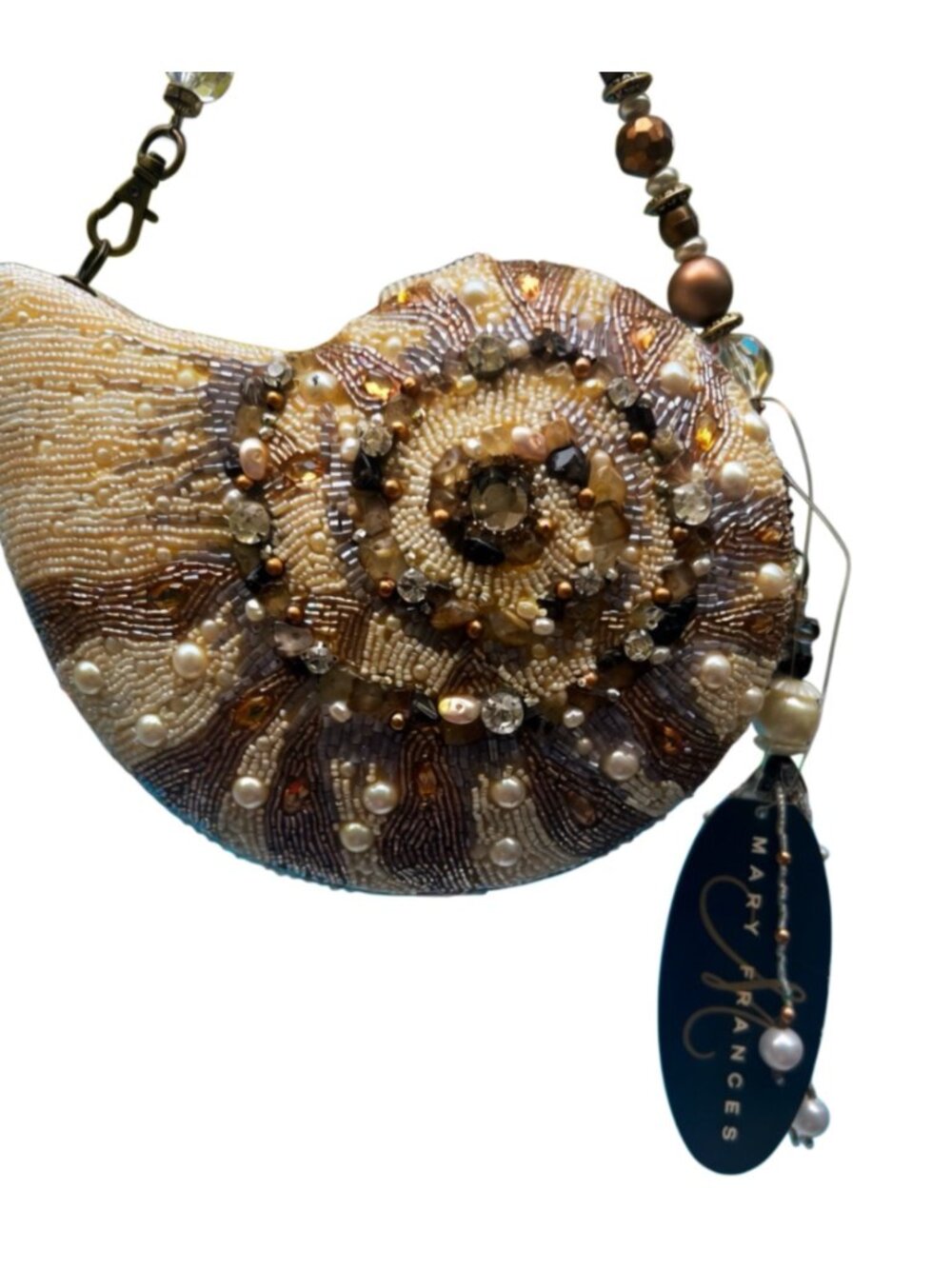 Mary Frances Beaded Nautilus Shell Clutch With Detachable Strap & Pearl Tassel - Picture 4 of 9